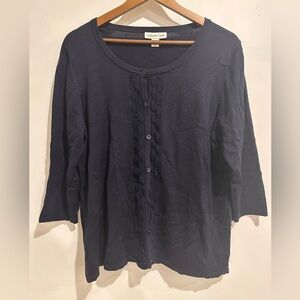 COLDWATER CREEK Black Silk &‎ Cotton Blend Plus Size Staple Cardigan Size 1X